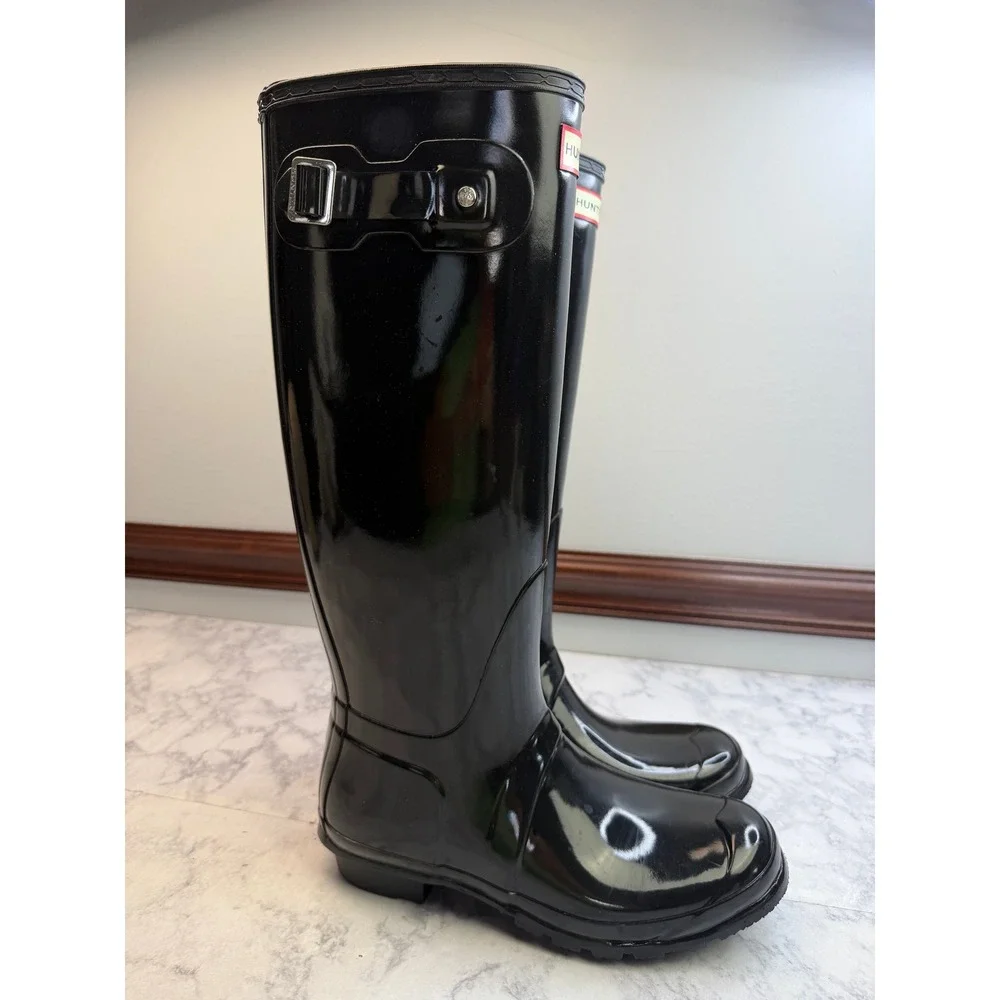 Hunter Original Tall Gloss Rain Boots Black WFT1000RGL Womens Sz 9 US 7 UK 40/41